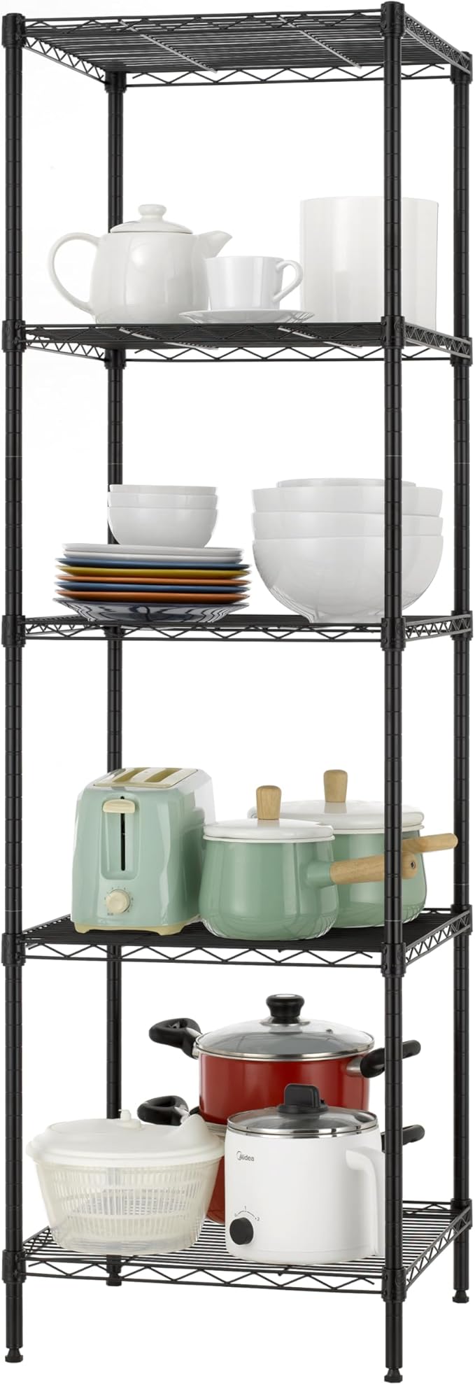 Finnhomy Heavy Duty 5 Tier Wire Shelving Unit, 18x18x59-inches 5 Shelves Storage Rack, Metal Shelving with Thicken Steel Tube, NSF Certified, Black