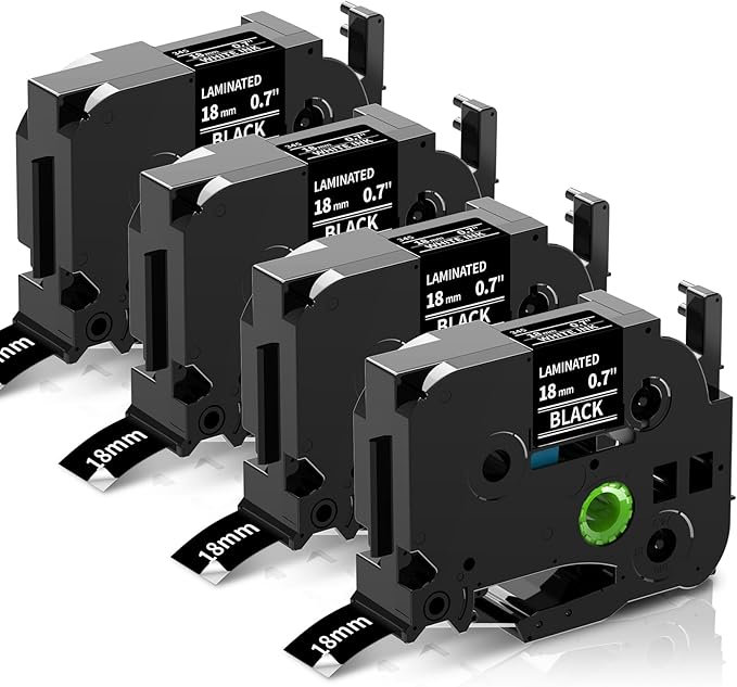 P Touch Label Tape 18mm Black Replacement for Brother TZe-345 TZe345 TZe TZ Tape 18mm 0.7 Laminated Black Label Maker Tape, Compatible with Brother PT-D400 PT-D410 PT-D600 PT-D610BT PT-P710BT, 4-Pack