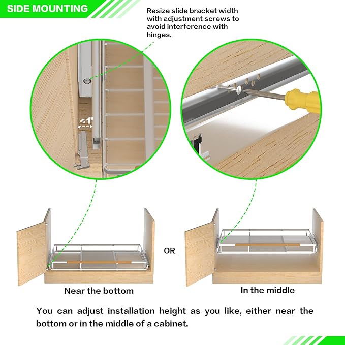 SOFRON Expandable Pull Out Drawer Cabinet Organizers, Heavy Duty Slide Out Storage Shelf for Home Kitchen Pantry Cupboard Pots Pans, Adjustable Width from 23.2"~39.9", Stainless Steel 2 Pack
