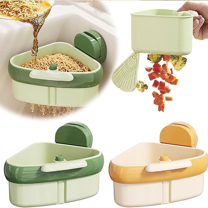 LLQ 2PACK Sink Strainer Basket,2025 New Upgraded Suction Cup Press Sink Drainer Basket,Automatic Dumping Sink Strainer Basket,Faucet Sponge Storage Rack (Yellow + Green-2pcs)