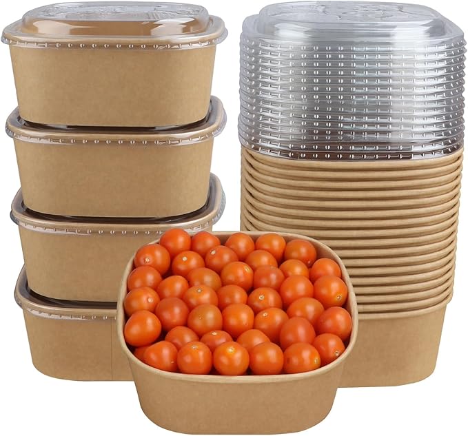 JAYEEY 40 oz Disposable Kraft paper bowls with lids,Food containers Soup Bowls Party Supplies Treat Bowls 50 Pack