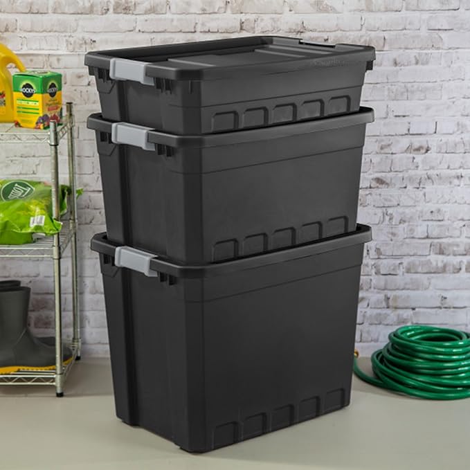 Sterilite 18-Pack Plastic Storage Bins with Lids, Stackable Containers, 10 Gallon, Black