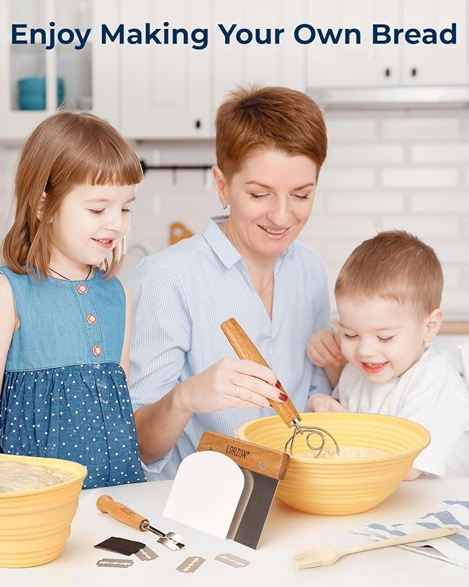 Lorzon Silicone Banneton Bread Proofing Baskets Set of 2, 9" Round & 10" Oval Foldable Sourdough Proofing Baskets with Sourdough Bread Baking Supplies, Complete Bread Making Kit