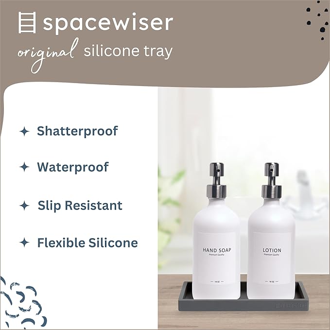 Spacewiser Countertop and Vanity Tray - 2 PC Small 7.7" Silicone Bathroom Trays, Kitchen Soap Tray, Dish Sponge Soap Holder Kitchen Sink Organizer Caddy, Bathroom Counter Trays for Lotion Dispenser