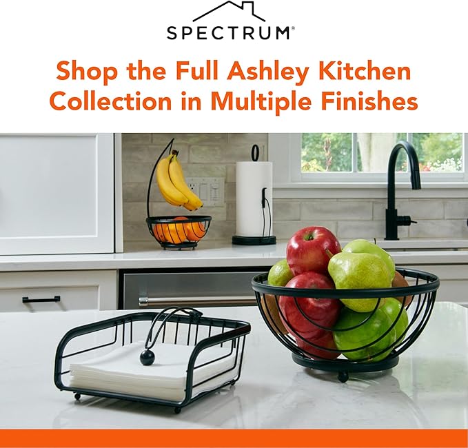 Spectrum Ashley Flat Napkin Holder Basket for Kitchen Counter & Dining Table Decor, Modern Heavy Duty Easy Access Napkin Dispenser for Cocktail Napkins, Black