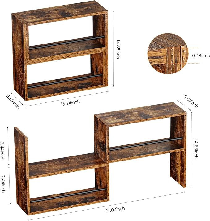 Vfelf Expandable Cabinet Organizer Shelf, Set of 2 Kitchen Counter Shelves for Countertop Organization Spice Rack Kitchen Storage Stackable