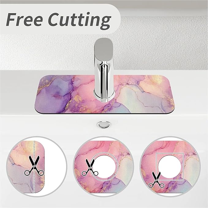 Kitchen Sink Splash Guard，Pink purple marble Faucet Mat Sink Gadgets-Super Absorbent Fast Drying Mat Drip Catcher for Kitchen, Bathroom,Sink Mat, Dish Drying Mat, Bathroom(15" X 5.5" )