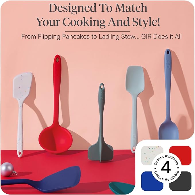 GIR: Get It Right 5 Piece Silicone Essentials Kitchen Utensils Set - Ladle, Spatula, Flip, Spoon & Spoonula - Non-Toxic Cooking Utensils for Nonstick Cookware, Cooking and Baking - Charcoal
