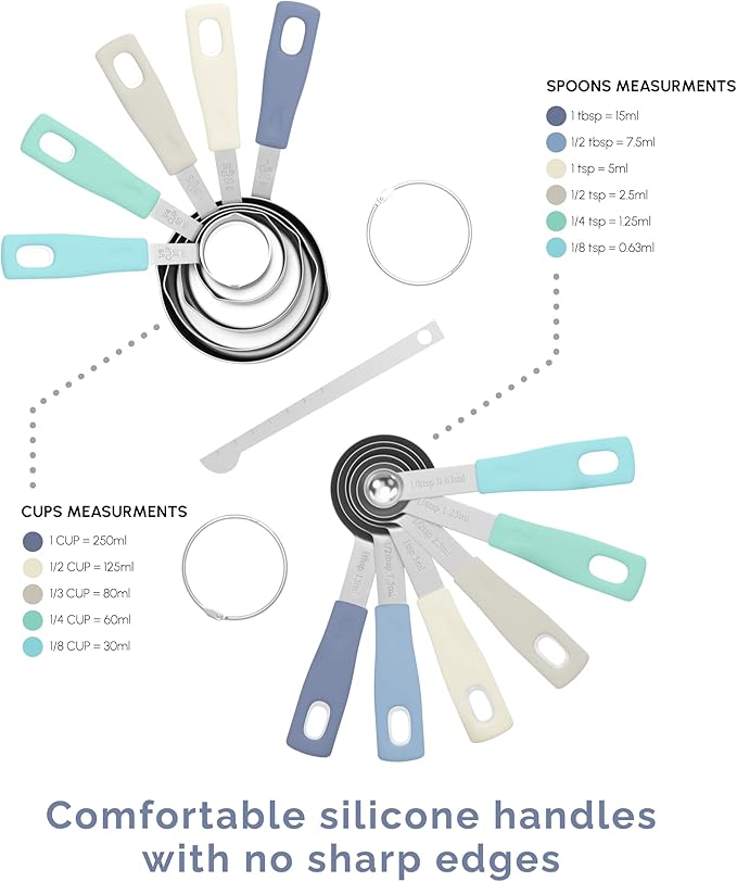 CuttleLab Measuring Cups and Measuring Spoons Set of 14 - Stainless Steel Measuring Cups and Spoons Set, Includes 1/8 Teaspoon Measuring Spoon, 1/8 Cup Measuring Cup, Leveler Dry (14, Farmhouse)
