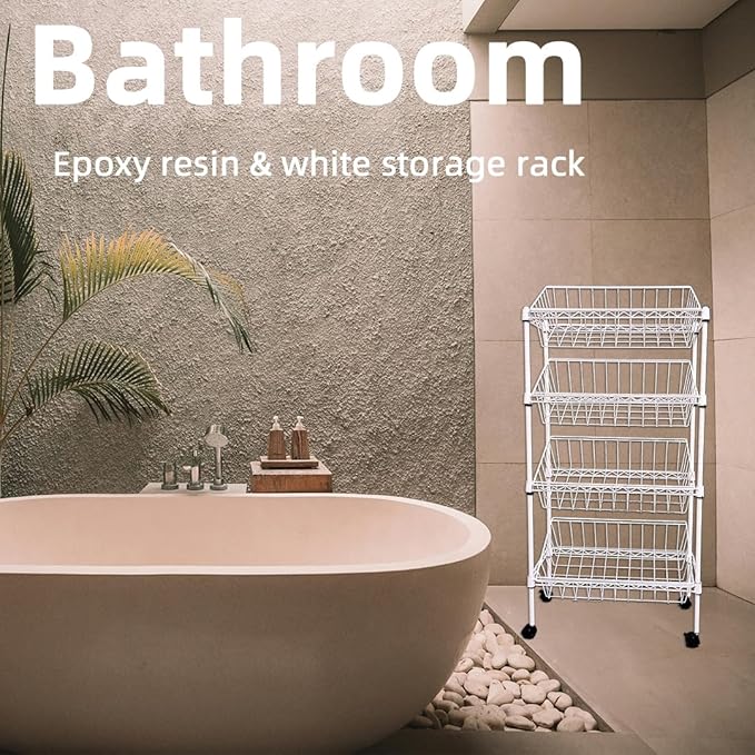 NSF white 4-layer storage rack, kitchen basket rack, vegetable tableware sorting, laundry room dirty clothes storage, detachable storage basket, multifunctional household epoxy resin