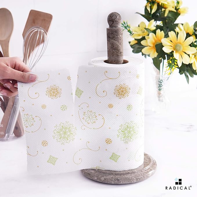 RADICALn Marble Paper Towel Holder Countertop 12.5" Inch Oceanic Handmade Toilet Paper Towels Stand for Bathroom Counter, Hand Papertowel Holders for Home and Kitchen Décor