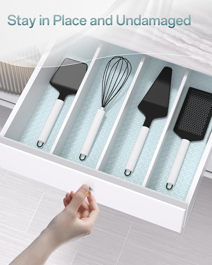 Shelf and Drawer Liner for Kitchen Cabinet, Non-Adhesive 24in x 240in Waterproof Contact Paper Refrigerator Liners Thickened Durable EVA Material Non Slip Mat for Dresser Cupboard Pantry Protector