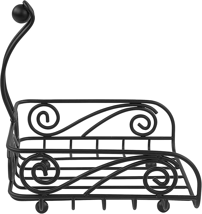 Specrum Scroll Deco Weighted Napkin Holder, Flat Napkin Holder With Weighted Arm, Traditional-Style Napkin Dispenser, Sturdy Steel Kitchen & Dining Room Décor Black
