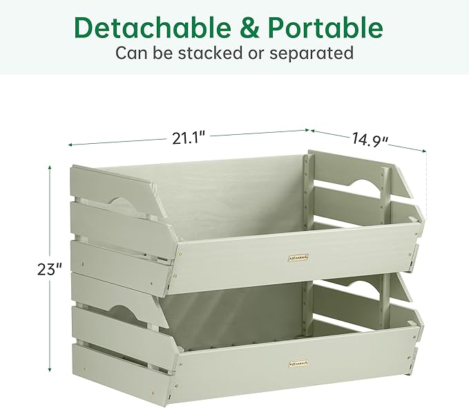 HABAU Potato Onion Storage Bin - Wood Stackable Produce Basket with Handles - Fruit and Vegetable Storage for Kitchen and Pantry Counter Organization - 2 Pack