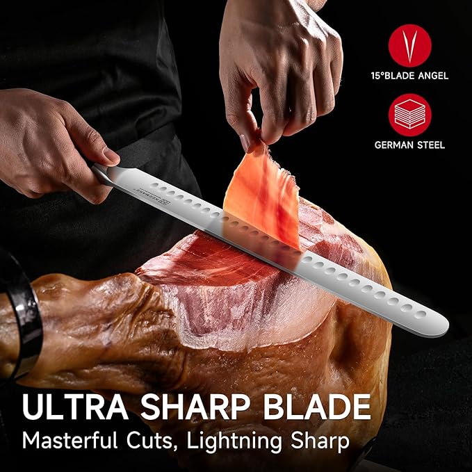 KEEMAKE Brisket Knife, 12 Inch Carving Knife, Razor Sharp German Steel Slicing Knives for Meat with Ergonomic Handle for Meat Cutting, Roasts, BBQ, Turkey