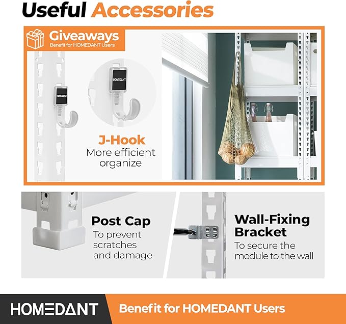 HOMEDANT 35.9" W 5 Tier Heavy Duty Garage Shelving Adjustable Metal Rack Storage Shelves Standing Shelf Unit Organizers Pantry Closet White 1Pack