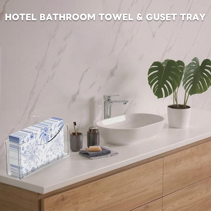 BRVNOTA Acrylic Napkin Holder, Clear Waterproof Vertical Guest Towel Holder for Dining Table, Disposable Hand Towels Tray for Bathroom/Hotel/Kitchen