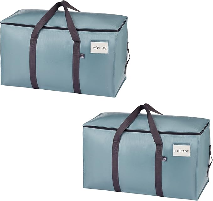 VENO 2 Pack Moving Bags, Upgraded Heavy Duty, Moving Boxes Alternative, Packing Storage Supplies for Dorm Room Essentials with Zipper for Clothes, Large Totes for Packaging (Light Blue, 2 Pack)