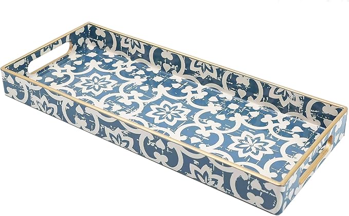 Leemxiiny Bathroom Vanity Tray for Countertop, Small Plastic Toilet Tank Tray Versatile Storage & Organization Tray for Makeup, Perfume, Desk, Kitchen, Candles, 13.7"x6"x1.4", 35Boho1