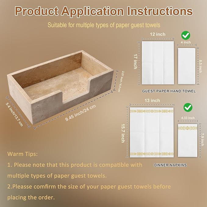 Shonmogar Guest Towel Holder Natural Travertine Bathroom Napkin Holder Luxe Stone Napkin Holder for Bathroom,Stylish Guest Towel Holder Tray for Bathroom Vanity Toilet Dining Table, Beige