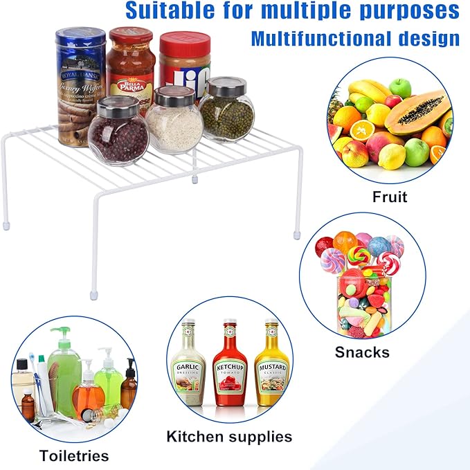 JBESUHI Medium (13.1 x 10.2 Inch) Cabinet Storage Shelf Rack, Shelves，Kitchen Counter and Cabinet Shelf, Storage Rack Organizer for Kitchen, Fridge, Cabinet, Bathroom Cupboard& Pantry (4, White) | Shelves, Kitchen, Fridge, Cabinet