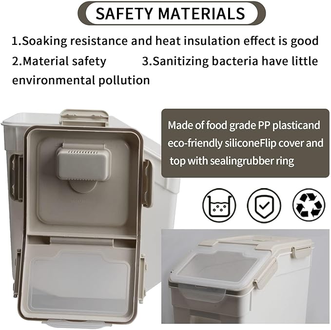 Saim Flour Container Set of 2 (50 lbs), Large Rice Storage Container with Measuring Cup & Scoop, BPA Free Rice Dispenser, Cereal & Dry Food Bin, Kitchen Organizer for Beans, Oatmeal and Grains - Gray