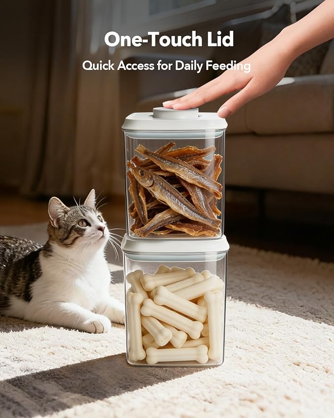 Dog Food Storage Containers Set with One-Touch Lid, 2-Pack (2.8 QT / 2.65 L) BPA-Free Cat Food Storage Container，Stackable Durable PET, Best for Dog Treats, Supplements & Daily Feeding