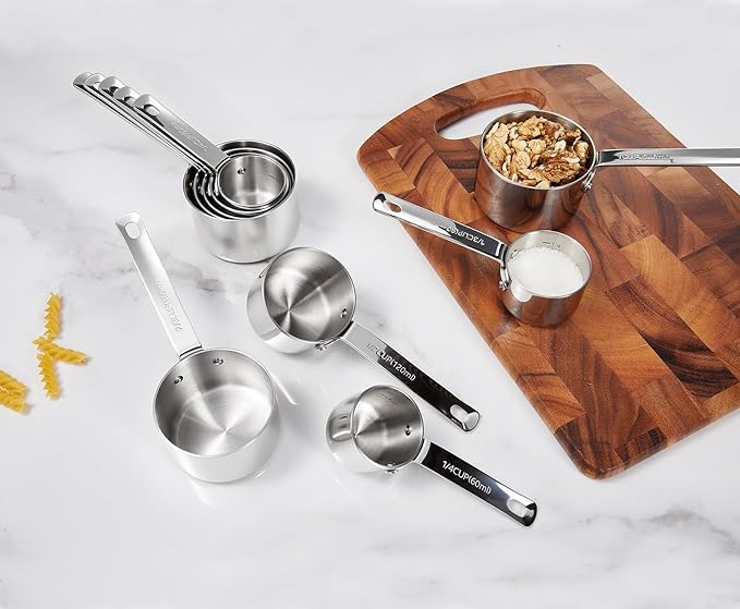 KEAWELL Premium 5-Piece Measuring Cups Set –1/4, 1/3, 1/2, 2/3, and 1 cup-18/10 Stainless Steel - Upscale, Durable, Stackable, Dishwasher Safe (Silver, 5PC Measuring Cups)