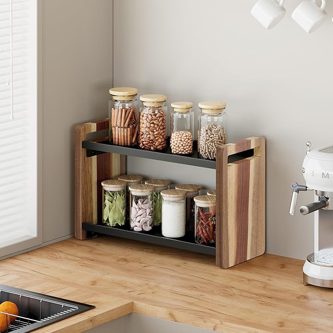UJQSUN Bathroom Counter Organizer,Bathroom Counter Shelf,Bathroom Organizers,Under Sink Organizer,Cologne Organizer For Men,Cologne Cabinet,Spice Rack Organizer for Cabinet,Gifts(Brown 2 Tier)