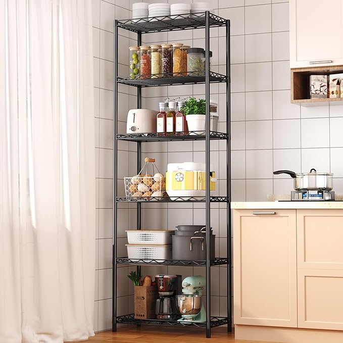 HOMEFORT 6-Tier Storage Shelves, Heavy Duty Metal Storage Rack, Wire Shelving Unit Organizer Rack for for Pantry Closet Kitchen Laundry (21”Wx11.4”Dx67”H,Black)