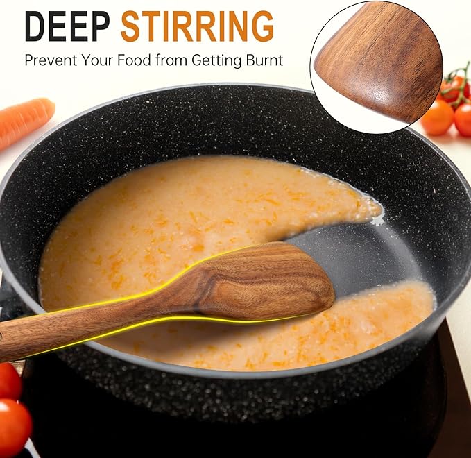 Wooden Spoons for Cooking, Wooden Cooking Utensils Set of 3 including Cooking Spoon, Rice Scooper, Soup Spoon Ladle - Nonstick Cookwares, BPA-Free, Heat Resistant Teak Wood Spoons for Kitchen Use