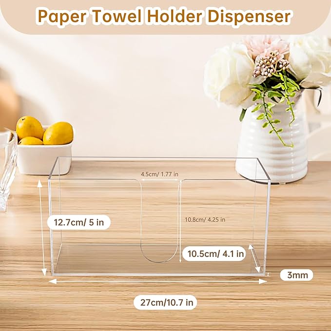 4Pack Acrylic Countertop Paper Towel Holder, Paper Towel Dispenser Countertop, Clear Acrylic Napkin Holder(3mm) Z-Fold, C-fold or MultiFold Trifold Paper Towels for Bathroom,Toilet, Kitchen