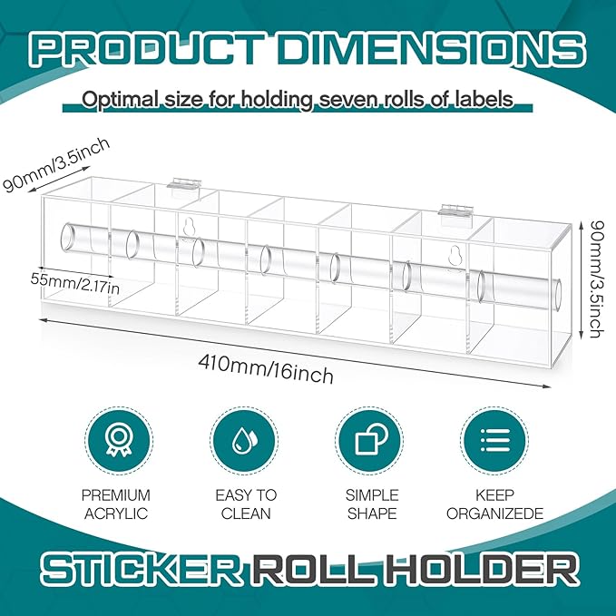 Day of The Week Sticker Dispenser 2.17" Square Acrylic Sticker Roll Holder Covered Label Dispenser Wall Mount 7 Slot Holder for Office Desktop Stickers, Clear, Single Layer(No Label)