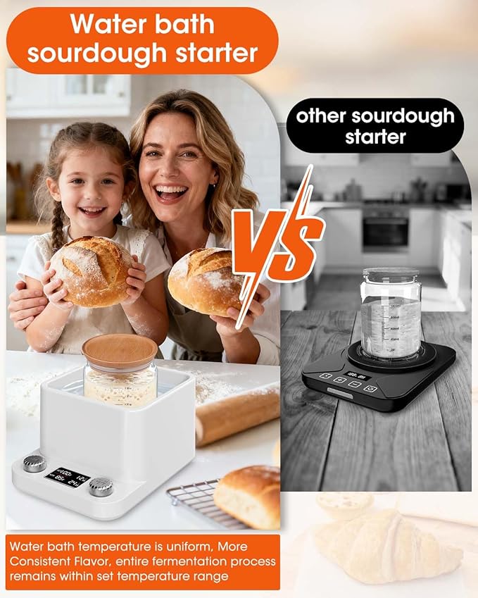 Sourdough Starter Warmer, Water Bath Fermentation Proofer - Precision Temperature Control (±1°F, 70-104°F) 198H Timer Auto-Shutoff for Kombucha Yogurt Home Brewing Energy-Saving Fermentation Heater
