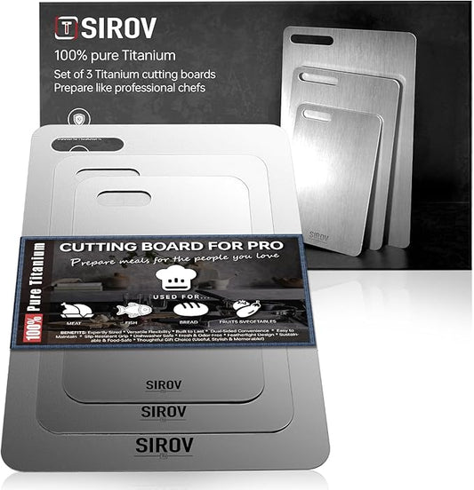 Titanium Cutting Board, 100% Pure Titanium Cutting Boards For Kitchen, Best Non Toxic chopping board, Dishwasher safe, Hygiene and Durability for Meat, Fruit, and Vegetables (Set of 3)