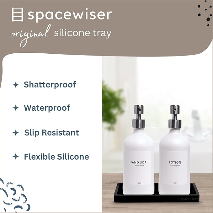 Spacewiser Countertop and Vanity Tray - 2 PC Small 7.7" Silicone Bathroom Trays, Kitchen Soap Tray, Dish Sponge Soap Holder Kitchen Sink Organizer Caddy, Bathroom Counter Trays for Lotion Dispenser