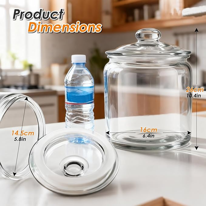 Masthome Large Glass Jar,1 Gallon Glass Jar with Lid, Airtight,Dishwasher Safe,Wide Mouth Storage Canister for Pasta,Flour,Nuts,Cookies,& More-Send 15 Food Storage Bags