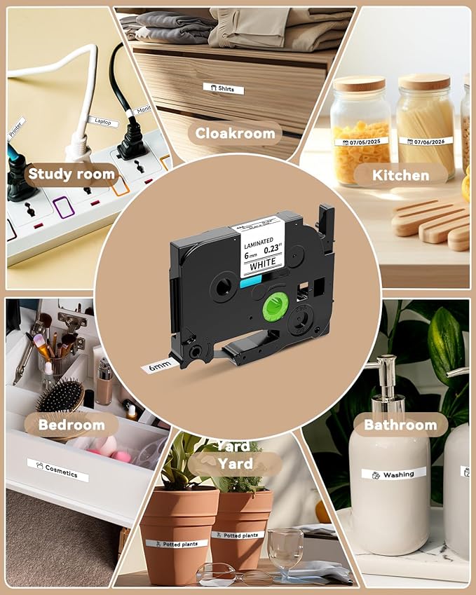 TZe-211 TZe211 TZe TZ Tape 6mm 0.23 Laminated White Replacement for Brother Label Maker Tape 6mm P Touch Label Tape, Compatible with Brother PT-D220 PT-D210 PT-H110 PT-D400 PT-D600, 1/4 Inch, 5-Pack