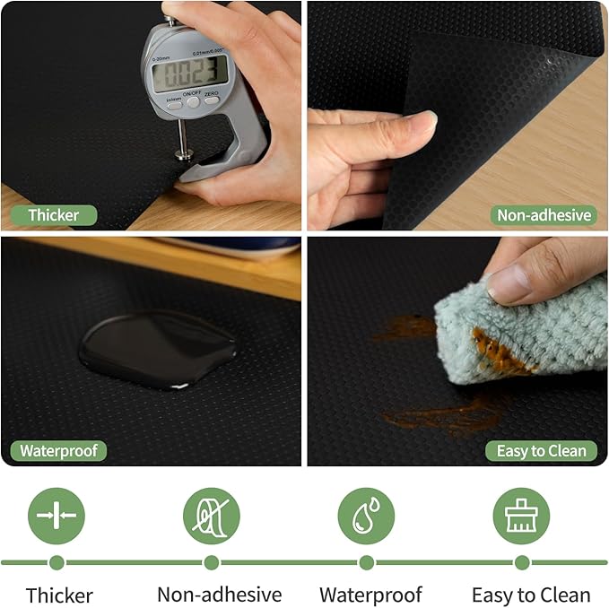 Shelf Liners 17 inch x 20 ft Shelf Liners for Kitchen cabinets nonstick Shelf Lining Drawer Mats EVA Protector for Cupboard (Black,17 inch x 20 ft)