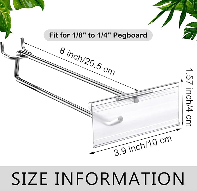 Thyle 50 Pcs Metal Scan Hook with Label Holder for 1/8" to 1/4" Pegboard, Peg Board Hooks with Price Tag, Pegboard Wall Accessories, Metal Hooks for Home Garage Retail Display Supplies (8 Inch)
