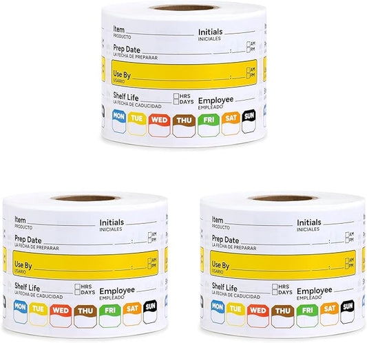 Restaurant Quality Shelf Life Food Rotation Labels Vinyl, 2” x 3” Self-Adhesive Removable Freezer Food Labels, Perfect for Reusable Containers, Easy to Remove, Food Safety Date Sticker (3 PCS)