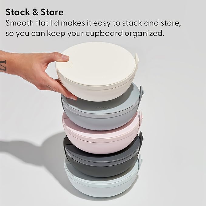 W&P Porter Plastic Bowl Lunch Container w/ Protective Non-slip Exterior, Mint 1 Liter | Lid & Snap-tight Silicone Strap | Food Storage, Bento Box, Meal Prep | BPA-Free Plastic