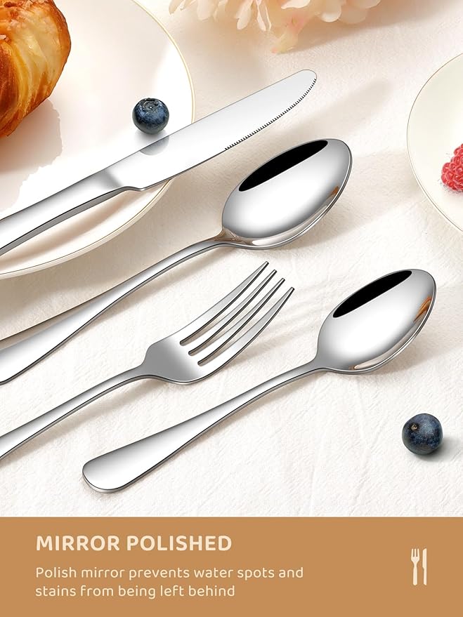 Silverware Set with Serving Utensils, 45 Piece Food-Grade Stainless Steel Flatware Set include Hostess Serving Utensil Set, Mirror Polished Cutlery Set for Home Kitchen Restaurant,Dishwasher Safe