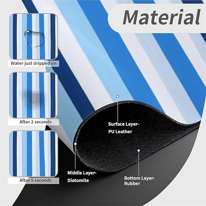 Kitchen Sink Splash Guard，Blue and white stripes Faucet Mat Sink Gadgets-Super Absorbent Fast Drying Mat Drip Catcher for Kitchen, Bathroom,Sink Mat, Dish Drying Mat, Bathroom(15" X 5.5" )