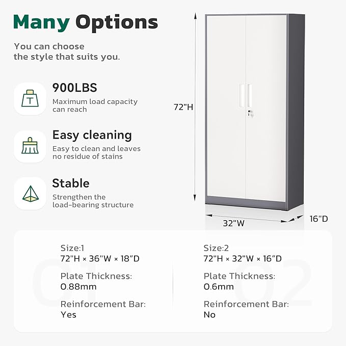 Greenvelly Metal Lockable Storage Cabinet, 72” Storage Cabinet with 2 Doors and 4 Adjustable Shelves for Office, Home, Garage, Pantry (Assembly Required, Grey White)