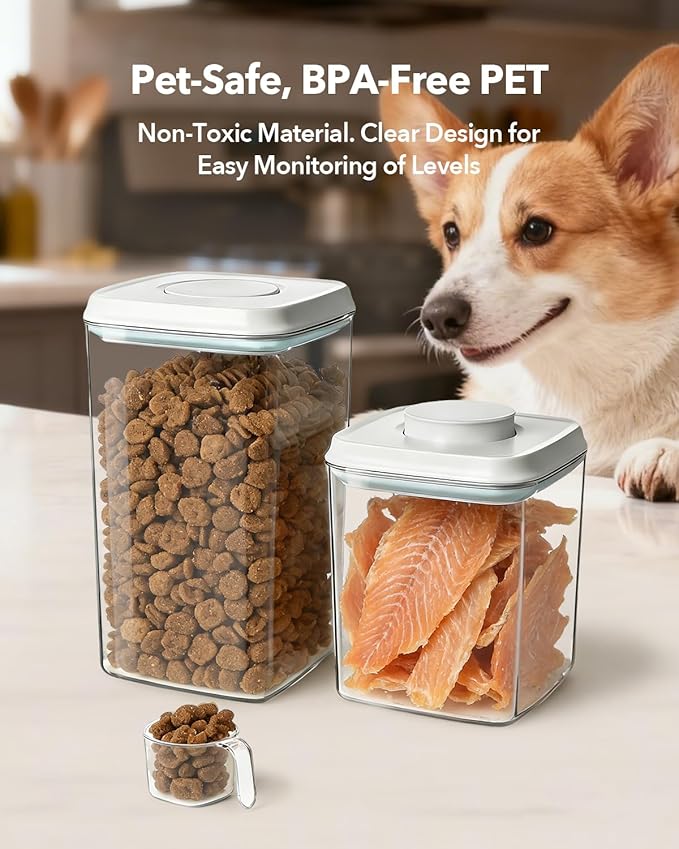 Dog Food Storage Containers Set with One-Touch Lid, 2-Pack (2.8 QT / 2.65 L) BPA-Free Cat Food Storage Container，Stackable Durable PET, Best for Dog Treats, Supplements & Daily Feeding