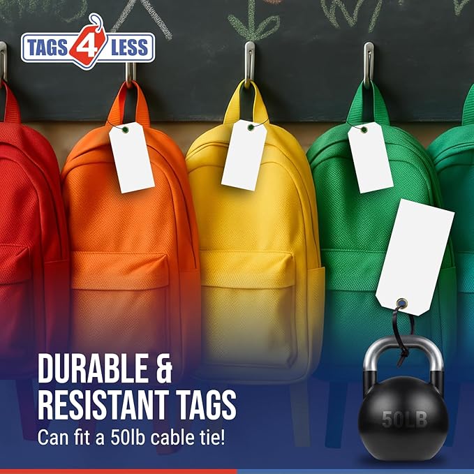 Tags 4 Less 15 Mil Waterproof Plastic Tags, Pack of 100 – 2” x 4” Heavy Duty Plastic Tags for Labeling, Outdoor Tagging, Equipment Labeling, Luggage, Valves & More (Dark Blue)