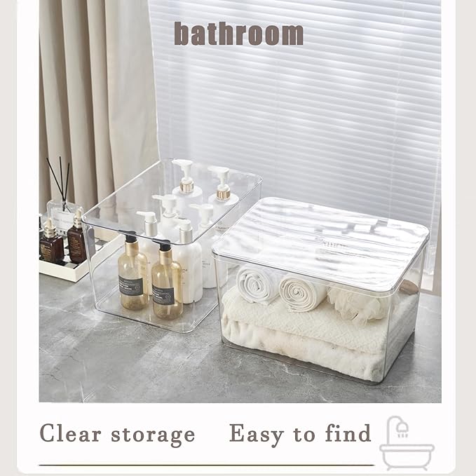 GUMEIGODA Clear plastic storage bins with LIDS-3packs,storage containers for snacks, cosmetics, books, dog food, Storage Organizer for Nursery，Kitchen, Living room,Bedroom, Bathroom, Office