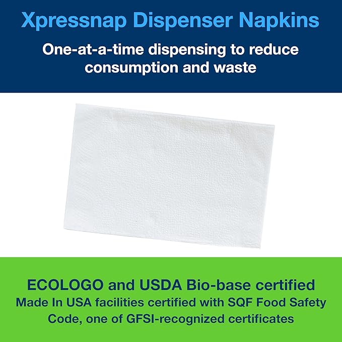 Tork Xpressnap® White Dispenser Napkin N4, One-at-a-Time Dispensing, 1-ply, 1/4 Fold, 13" x 8.5 ", 12 x 500 Napkins, 109000