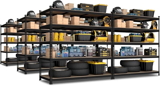 PrimeZone 6 Pack Heavy Duty Storage Shelves - 47"W x 18"D x 71"H 5 Tier Adjustable Garage Storage Shelving, Metal Utility Rack Organizer Shelf Unit for Warehouse Pantry Closet Kitchen Basement, Black